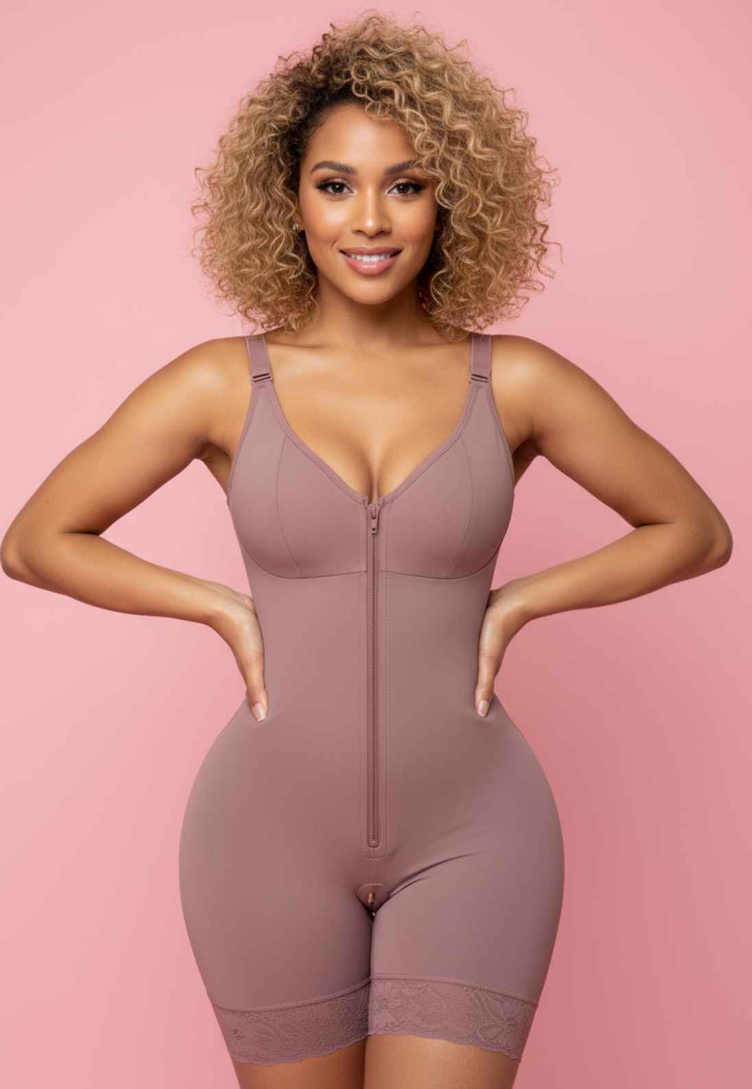 Gaine Intégrale Sculptante – Nude Rosé avec Finition Dentelle