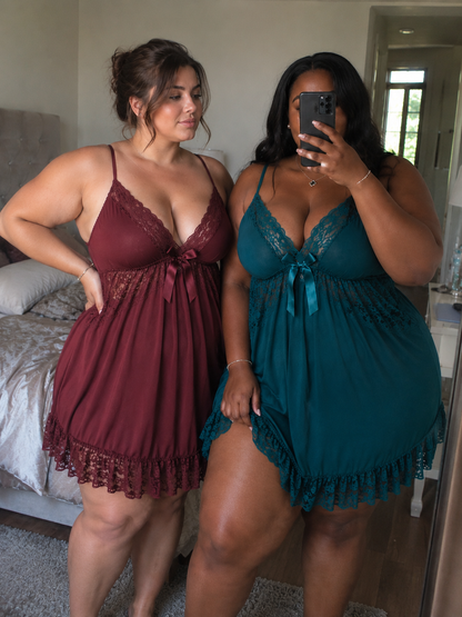Nuisette Dentelle Grande Taille – XL/XXL vert canard